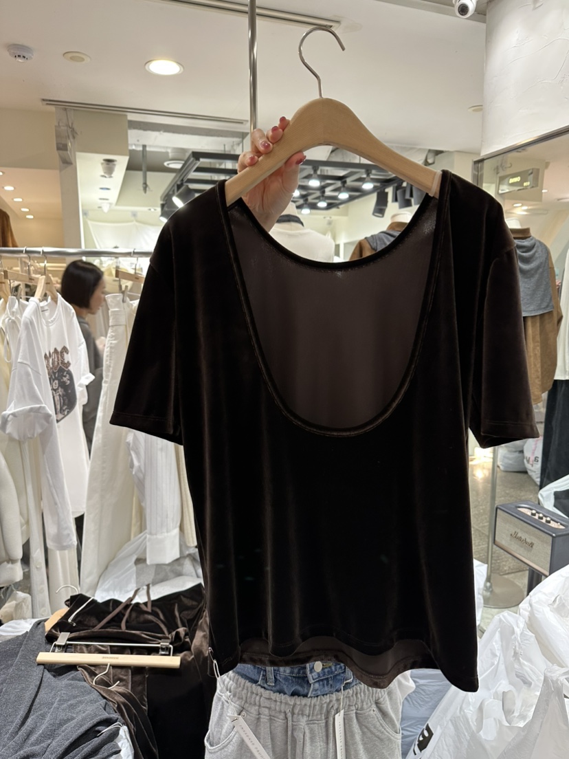 INSSENSE-A韓國代購㊣女士新款25秋冬真品時尚推薦T恤天鵝絨INSSENSE-AT恤