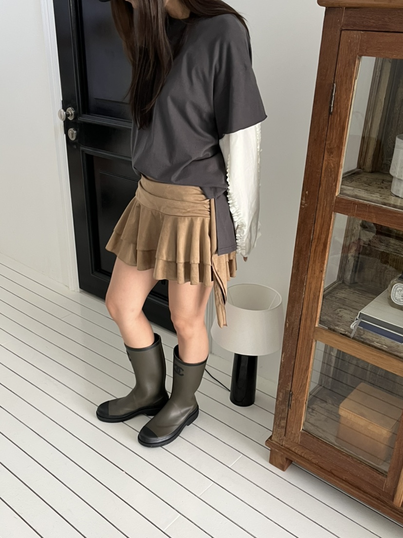 LOVE PULL韓國代購㊣女裝新品25秋冬推薦人氣真品短裙絨面革LOVE PULL短裙