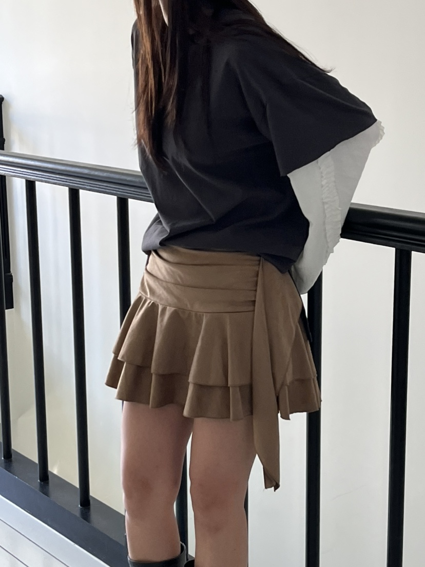 LOVE PULL韓國代購㊣女裝新品25秋冬推薦人氣真品短裙絨面革LOVE PULL短裙