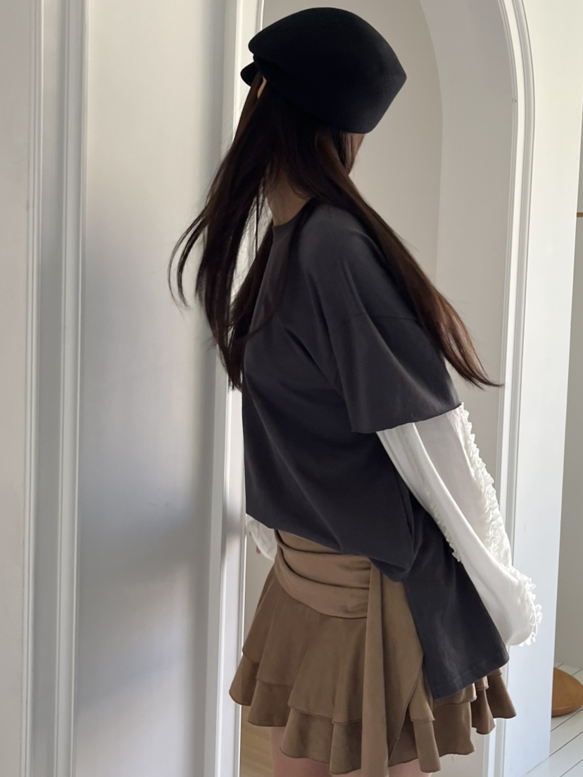 LOVE PULL韓國代購㊣女裝新品25秋冬推薦人氣真品短裙絨面革LOVE PULL短裙