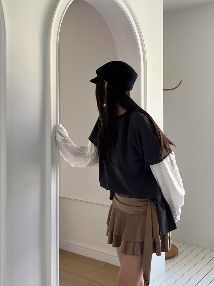 LOVE PULL韓國代購㊣女裝新品25秋冬推薦人氣真品短裙絨面革LOVE PULL短裙