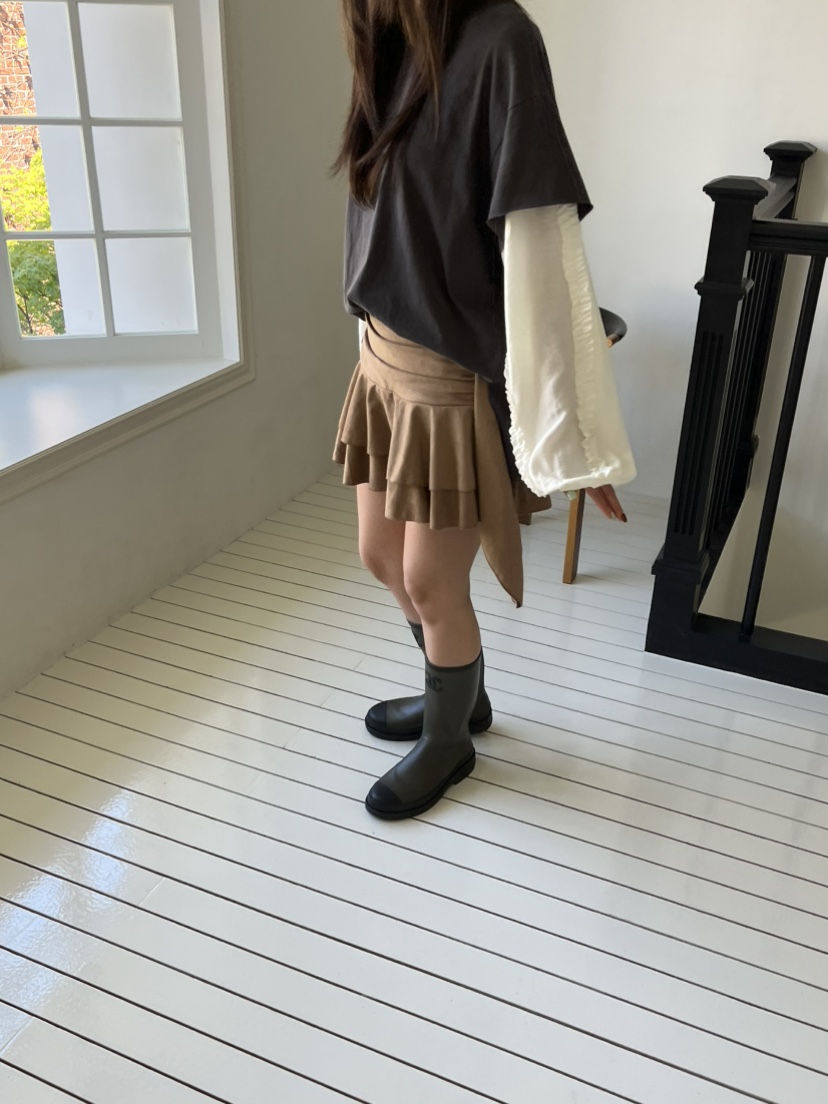 LOVE PULL韓國代購㊣女裝新品25秋冬推薦人氣真品短裙絨面革LOVE PULL短裙