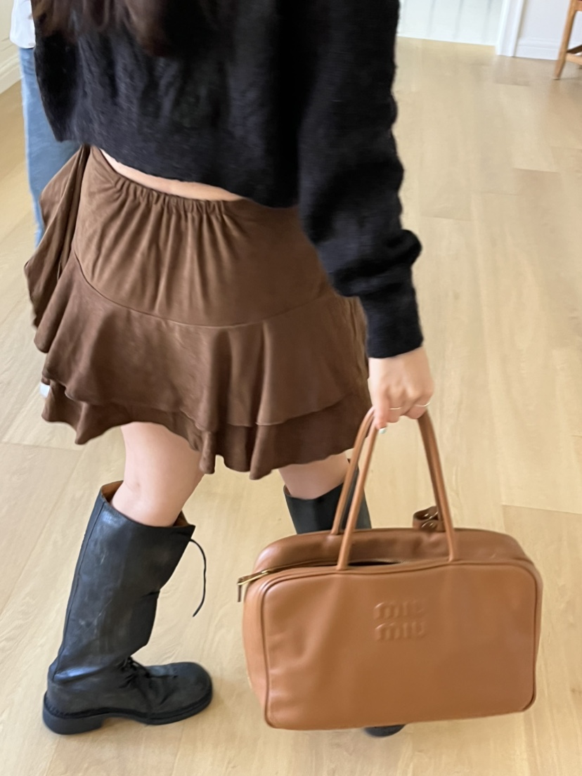 LOVE PULL韓國代購㊣女裝新品25秋冬推薦人氣真品短裙絨面革LOVE PULL短裙