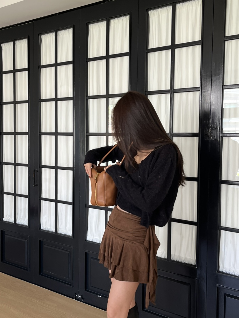 LOVE PULL韓國代購㊣女裝新品25秋冬推薦人氣真品短裙絨面革LOVE PULL短裙