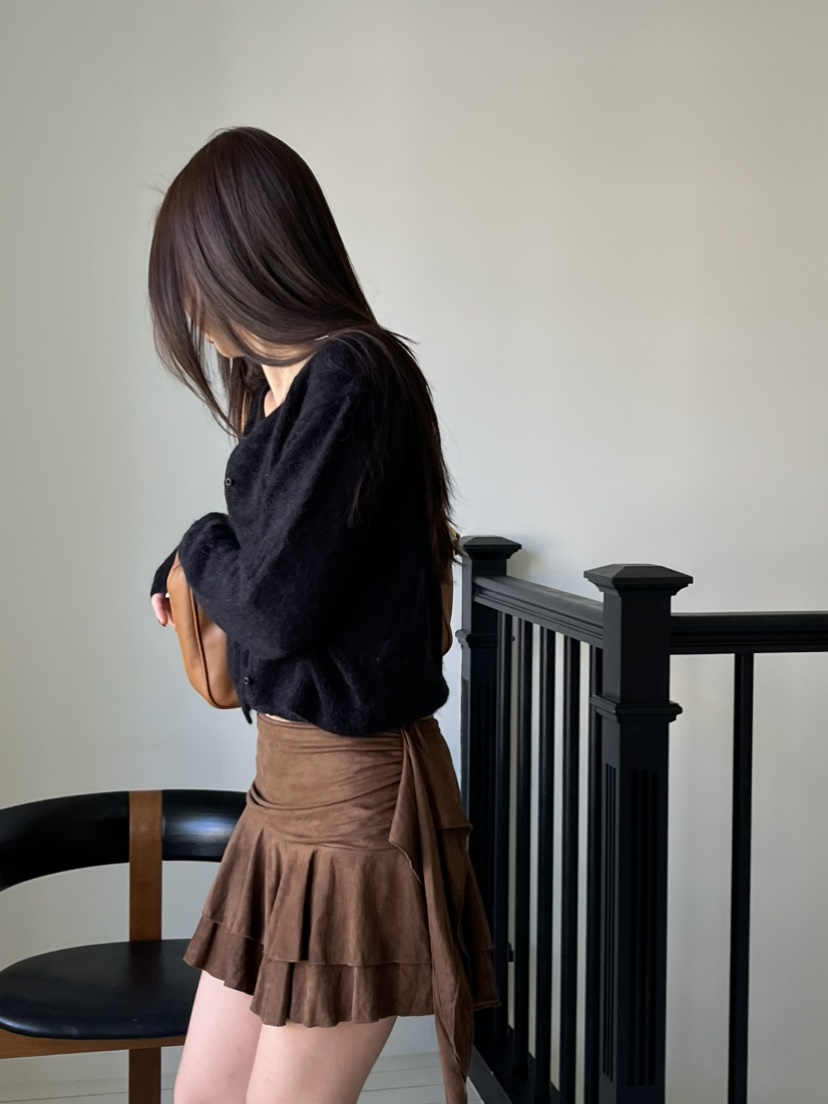 LOVE PULL韓國代購㊣女裝新品25秋冬推薦人氣真品短裙絨面革LOVE PULL短裙