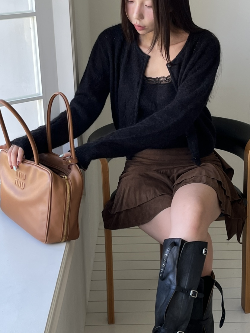 LOVE PULL韓國代購㊣女裝新品25秋冬推薦人氣真品短裙絨面革LOVE PULL短裙