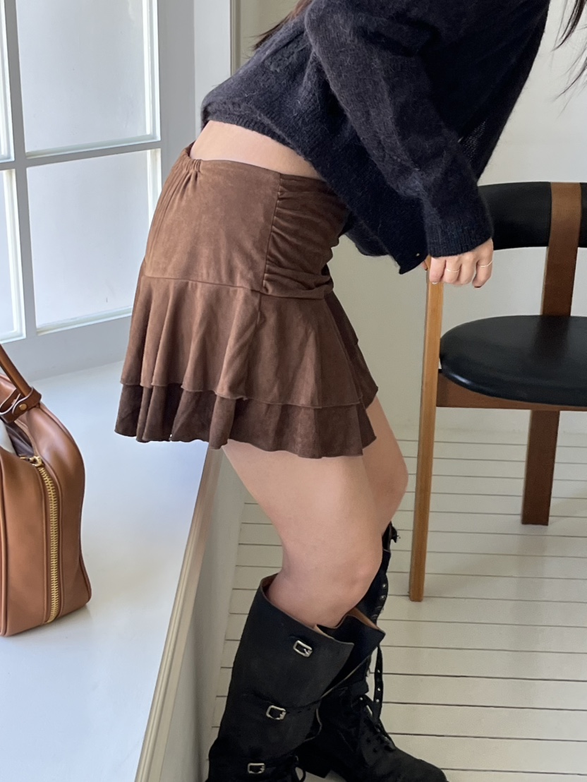 LOVE PULL韓國代購㊣女裝新品25秋冬推薦人氣真品短裙絨面革LOVE PULL短裙