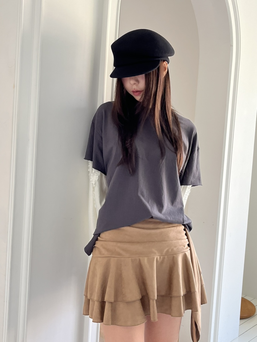 LOVE PULL韓國代購㊣女裝新品25秋冬推薦人氣真品短裙絨面革LOVE PULL短裙