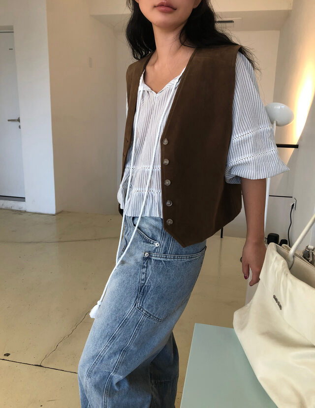 WOOD東大門㊣直郵女士新款職業真品推薦時尚25秋冬馬甲絨面革WOOD馬甲