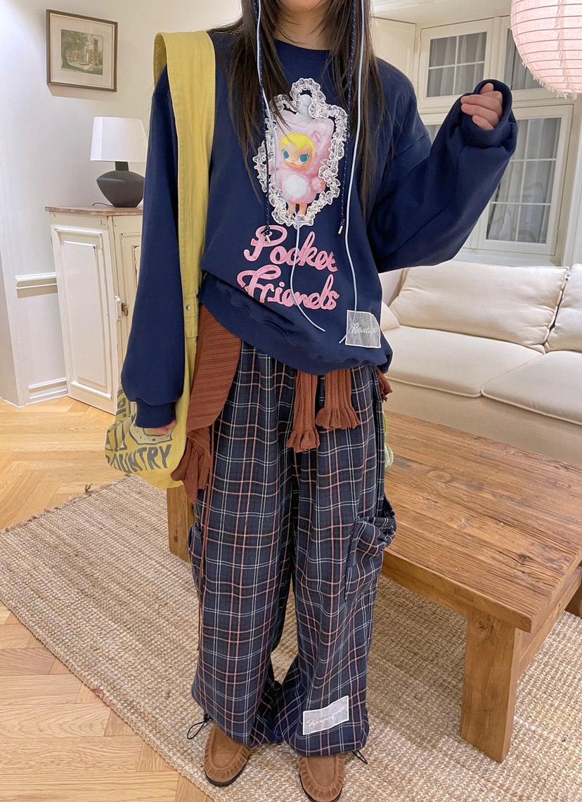 BOUTIQUE-L東大門㊣實拍女裝新款時尚推薦休閑褲不含屁簾格紋BOUTIQUE-L休閑褲