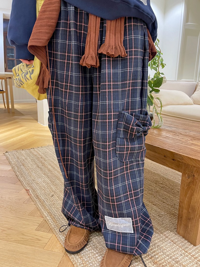 BOUTIQUE-L東大門㊣實拍女裝新款時尚推薦休閑褲不含屁簾格紋BOUTIQUE-L休閑褲圖色1