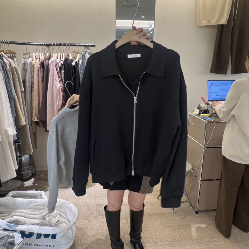 W AND J韓國代購㊣女士新款真品25秋冬推薦休閑時尚衛衣拉鏈W AND J衛衣圖色1