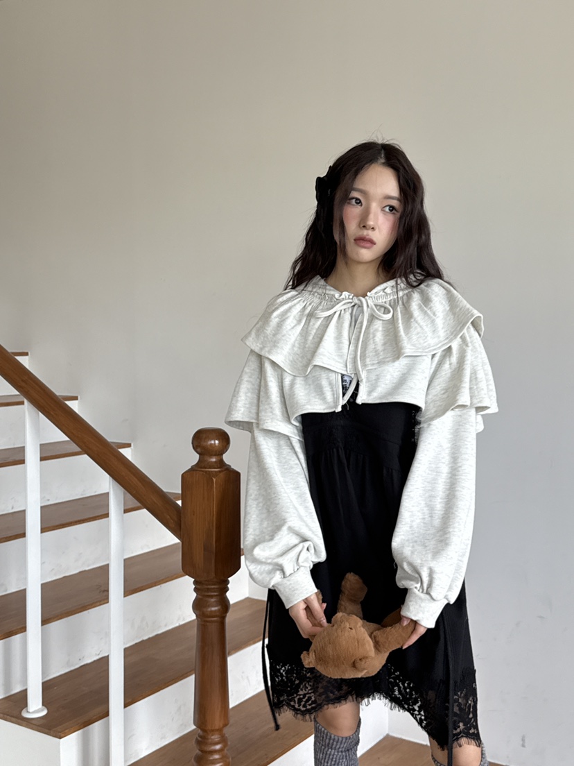 MAISONDEGLORY東大門㊣代購女裝新款熱賣針織衫荷葉邊開衫連帽MAISON DE GLORY針織衫圖色1