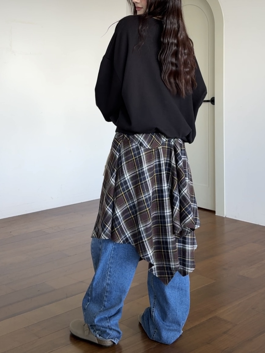 ZITTEN東大門㊣實拍女士新款熱賣休閑人氣半身裙中短裙格紋ZITTEN半身裙/中短裙