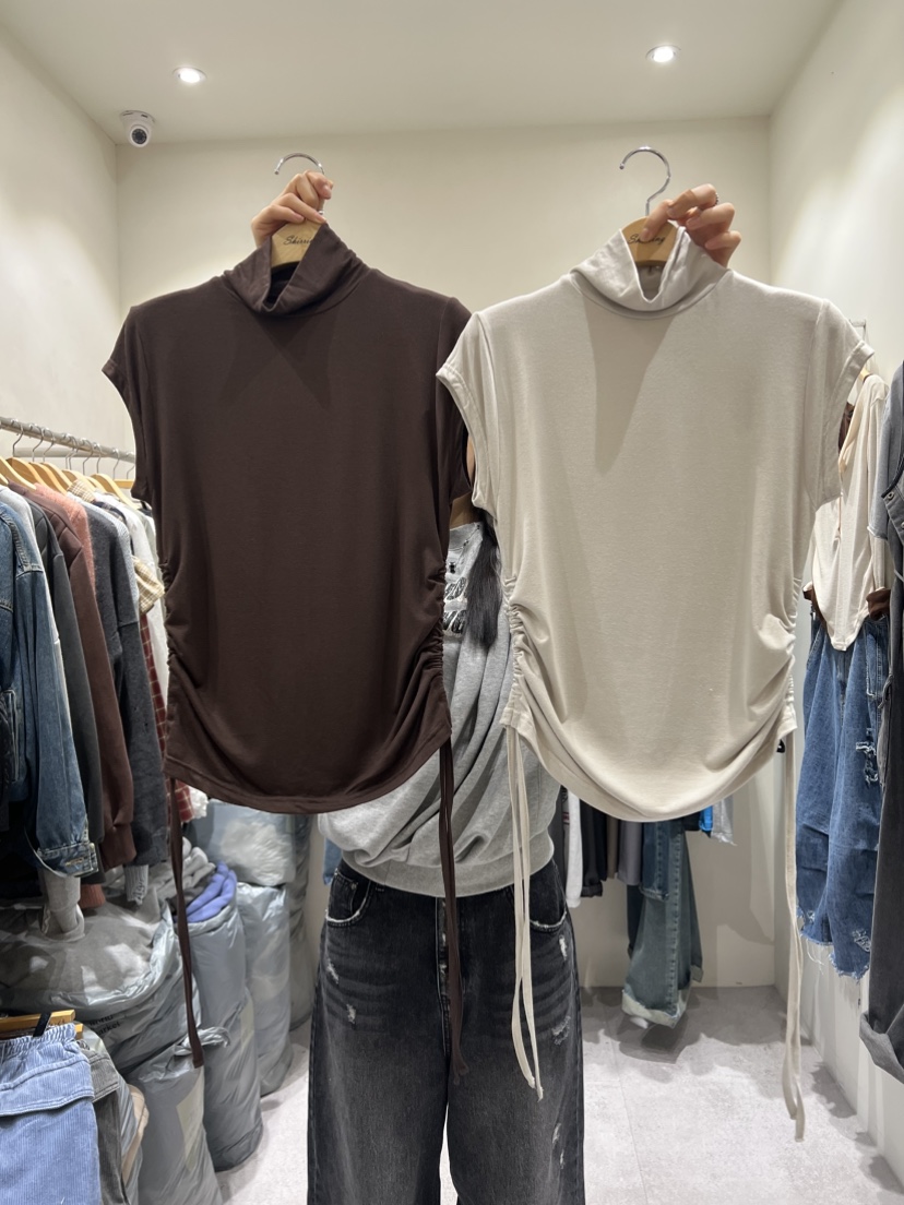 SHIRRING東大門㊣直郵女裝新品推薦熱賣25秋冬T恤莫代爾褶皺SHIRRINGT恤