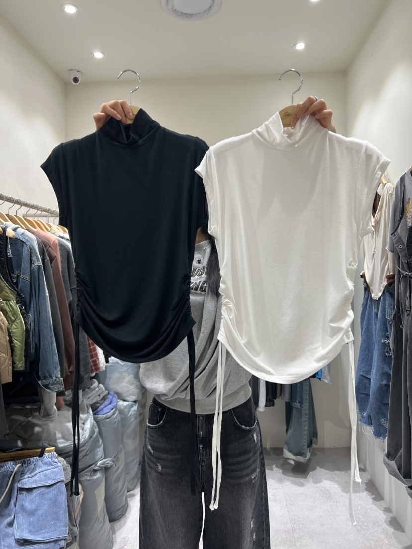 SHIRRING東大門㊣直郵女裝新品推薦熱賣25秋冬T恤莫代爾褶皺SHIRRINGT恤