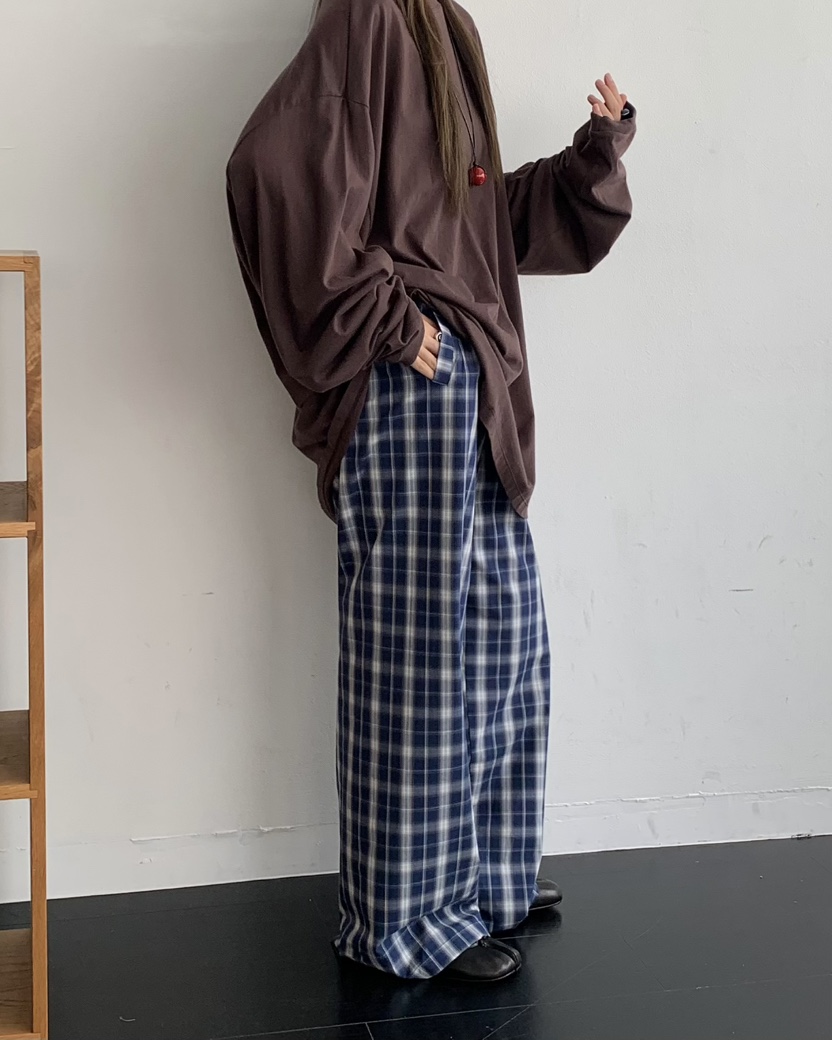 PEBBLE東大門㊣直郵女士新品職業熱賣休閑褲毛絨羊毛格紋雙層PEBBLE/LAYER休閑褲