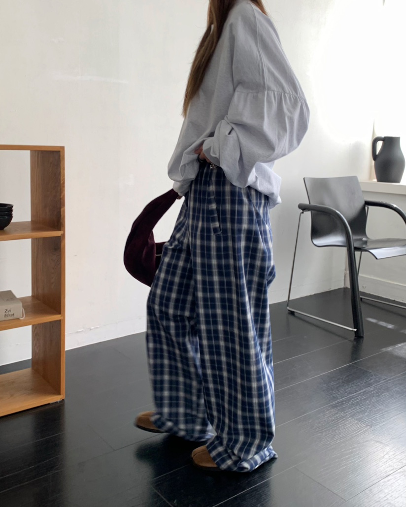 PEBBLE東大門㊣直郵女士新品職業熱賣休閑褲毛絨羊毛格紋雙層PEBBLE/LAYER休閑褲