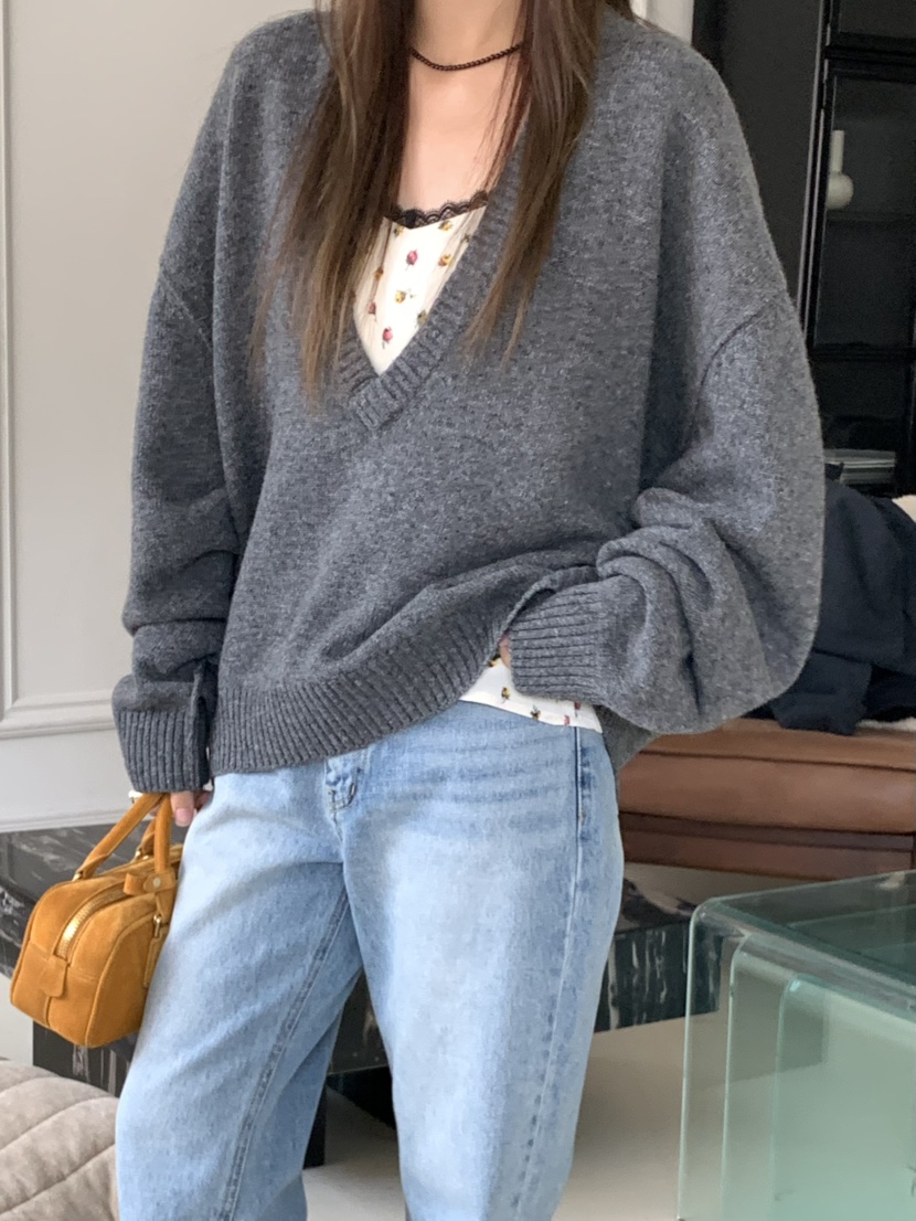 PEBBLE韓國代購㊣女裝新品休閑推薦時尚職業人氣25秋冬針織衫V領PEBBLE/LAYER針織衫