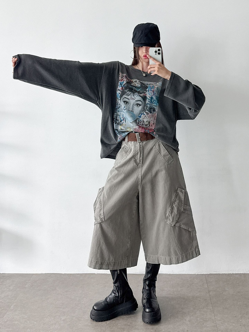 DRAWING韓國直郵㊣女士新款真品時尚熱賣推薦短褲含腰帶口袋DRAWING短褲