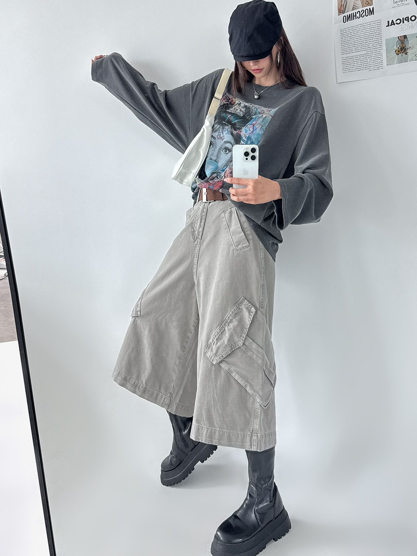 DRAWING韓國直郵㊣女士新款真品時尚熱賣推薦短褲含腰帶口袋DRAWING短褲