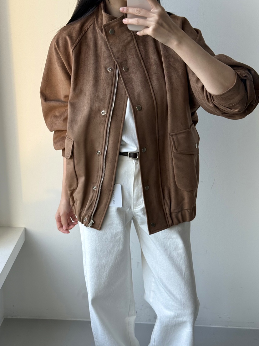 ADELINE韓國代購㊣女士新品25秋冬推薦時尚真品熱賣夾克絨面革ADELINE夾克