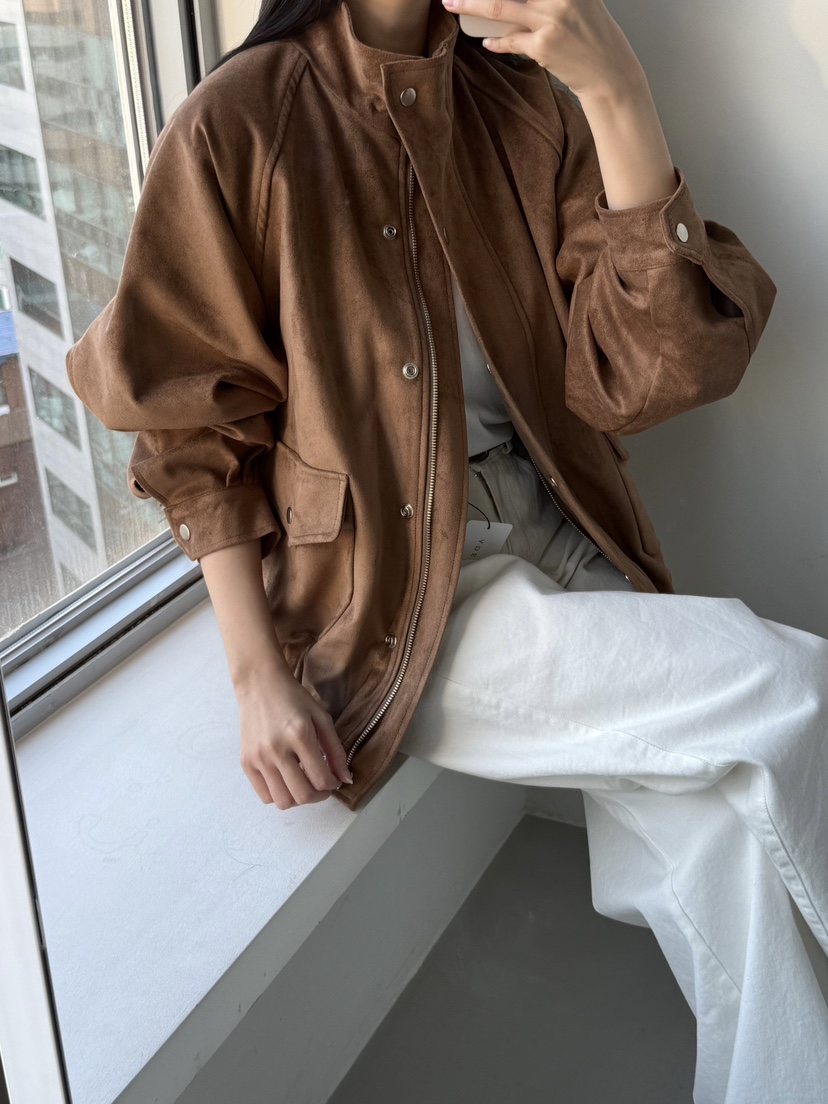 ADELINE韓國代購㊣女士新品25秋冬推薦時尚真品熱賣夾克絨面革ADELINE夾克