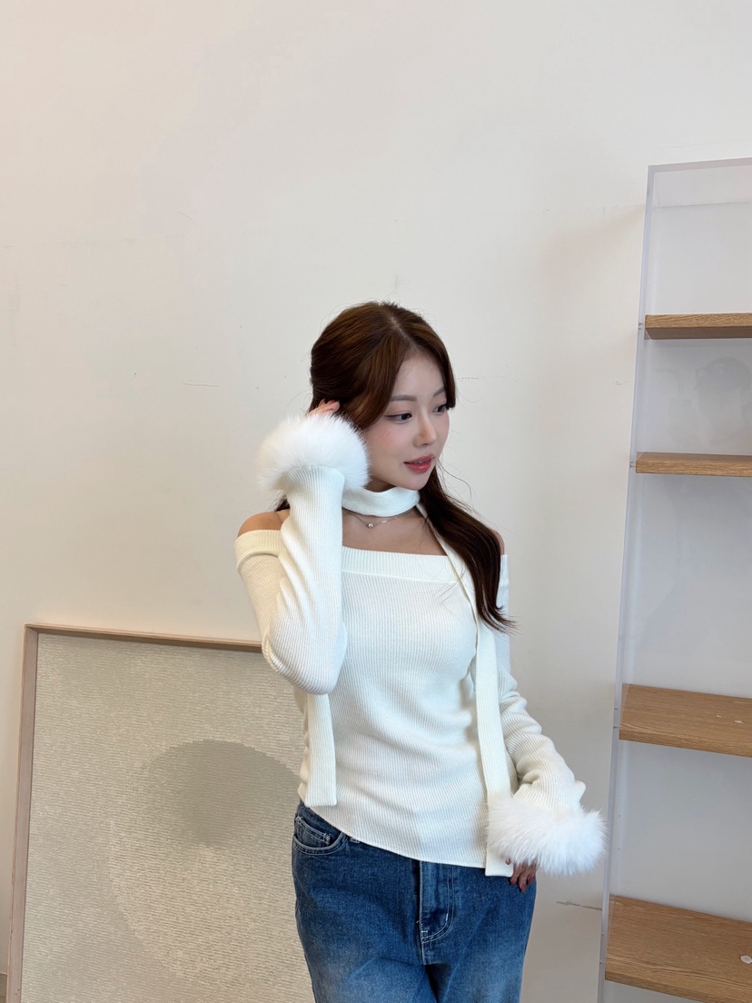 TOO HOT韓國代購㊣女裝新品熱賣休閑職業針織衫含脖帶露肩TOO HOT針織衫