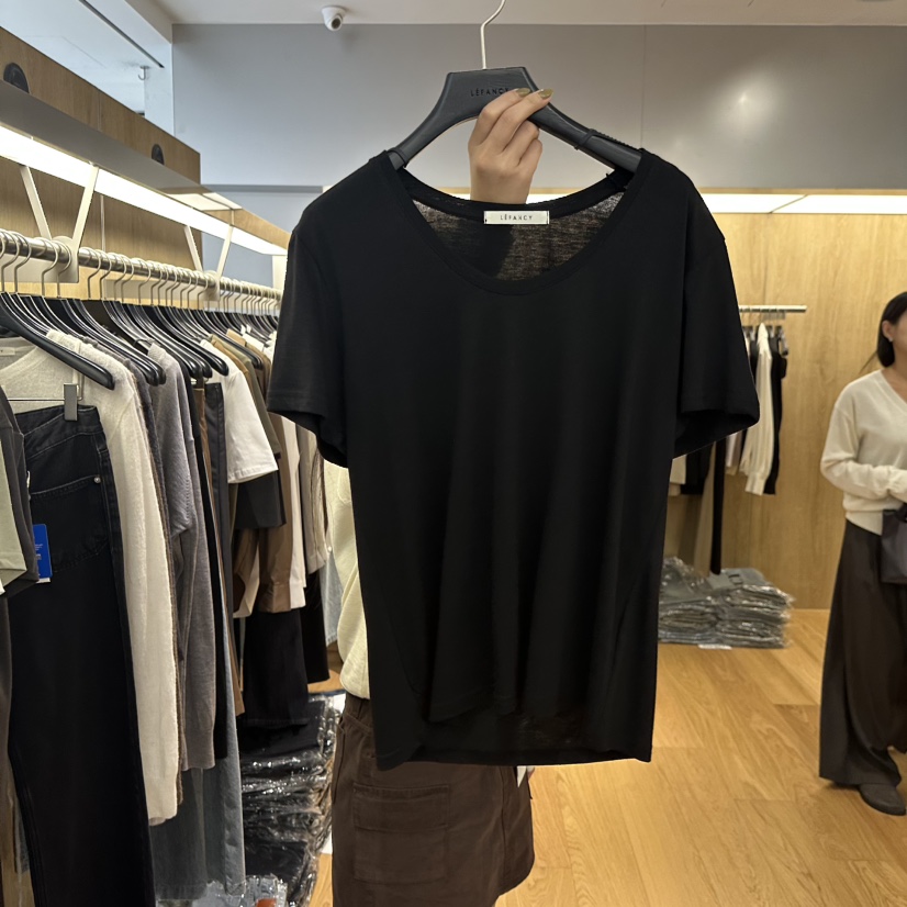 LEFANCY韓國代購㊣女士新品休閑時尚25秋冬真品熱賣推薦T恤LEFANCYT恤圖色4黑色