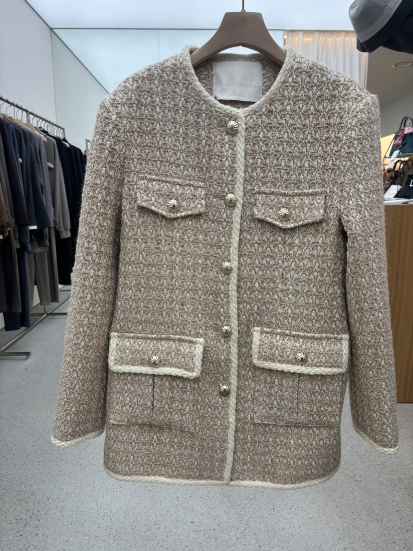 JUJU韓國直郵㊣女裝新品25秋冬職業熱賣推薦真品休閑夾克花呢JUJU夾克圖色1
