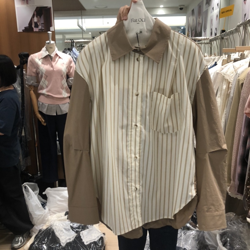 OGI韓國代購㊣女士新品時尚熱賣休閑職業推薦襯衫蕾絲衫寬松FLat OGI襯衫/蕾絲衫圖色1
