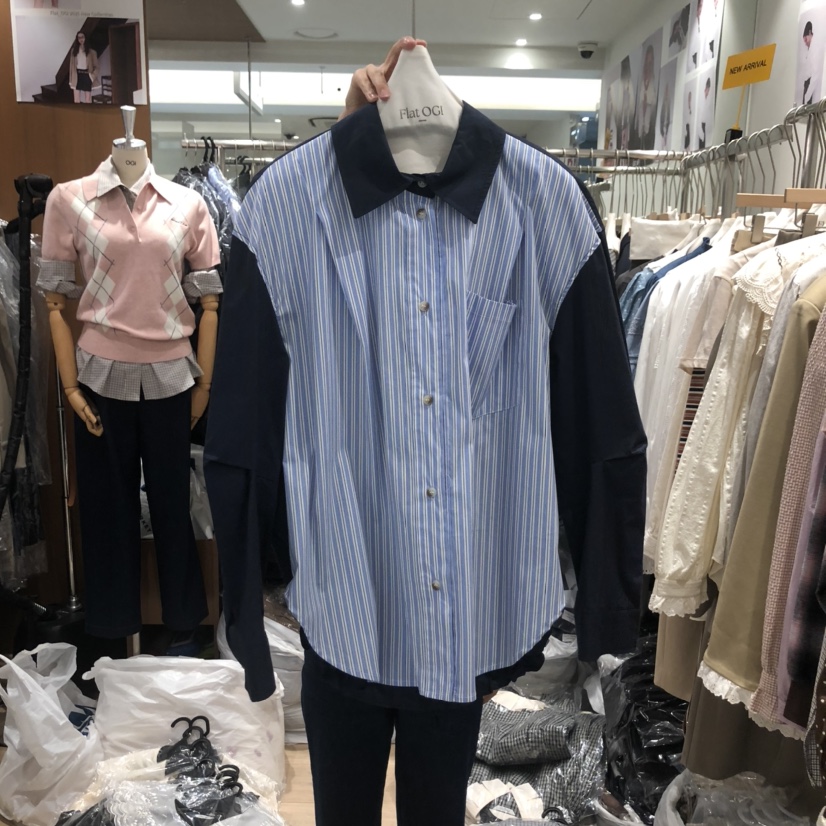OGI韓國代購㊣女士新品時尚熱賣休閑職業推薦襯衫蕾絲衫寬松FLat OGI襯衫/蕾絲衫圖色2