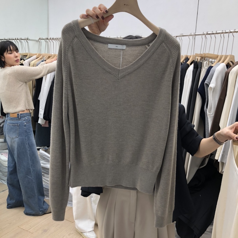 MOI-A韓國代購㊣女士新品人氣熱賣休閑真品職業25秋冬針織衫V領MOI-A針織衫圖色2