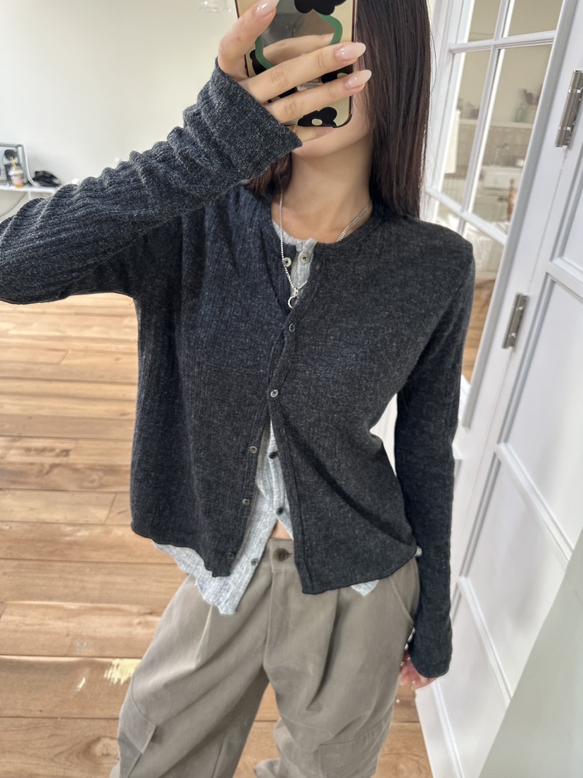 I MFACT東大門㊣實拍女裝新品熱賣針織衫假兩件雙排扣羊毛開衫I MFACT針織衫