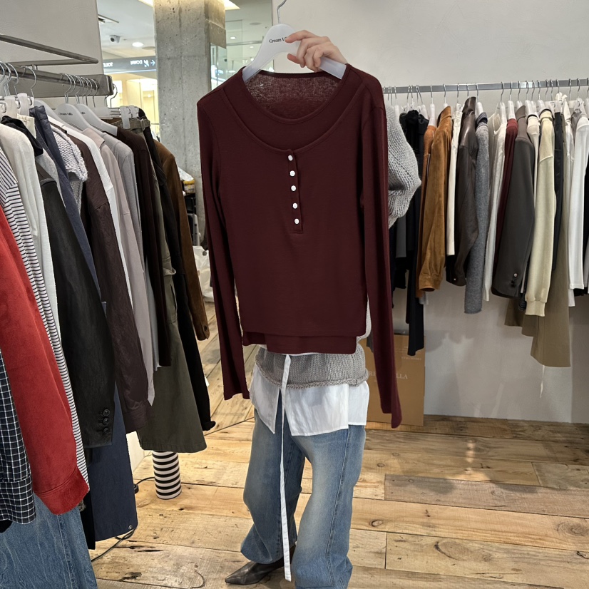 CREAM VILLA東大門㊣實拍女士新品25秋冬長袖T恤假兩件CREAMVILLA長袖T恤圖色5