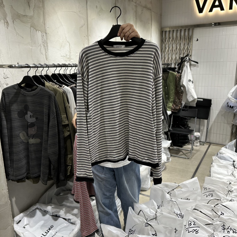 VANTA韓國代購㊣女士新品真品時尚休閑推薦長袖T恤棉質雙層VANTA長袖T恤圖色1