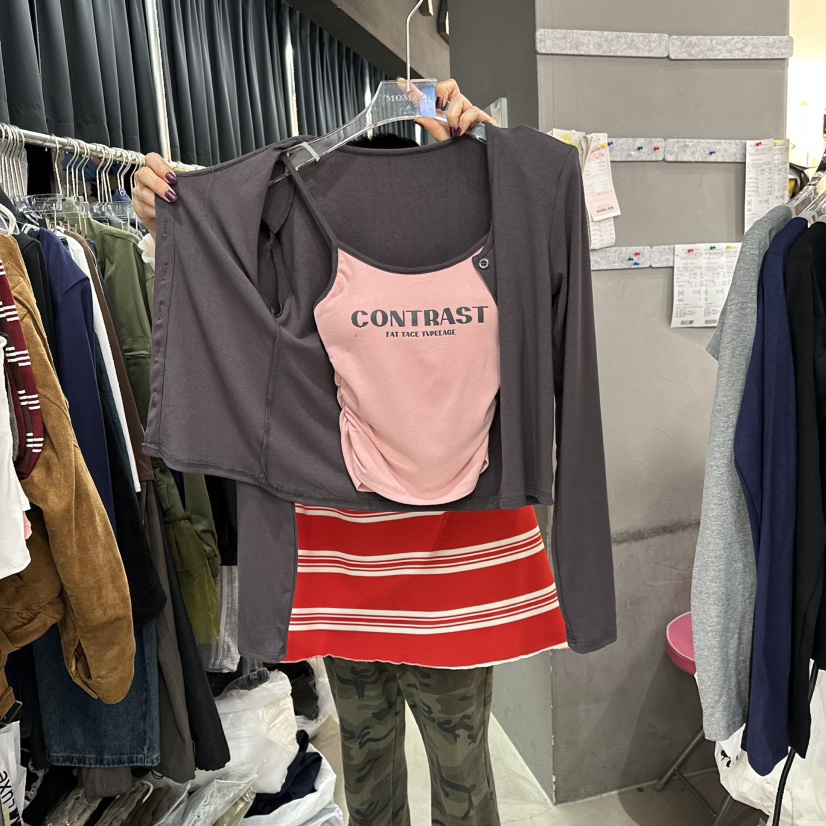 MOMAZU東大門㊣直郵女士新品真品時尚人氣長袖T恤假兩件褶皺MOMAZU長袖T恤圖色1