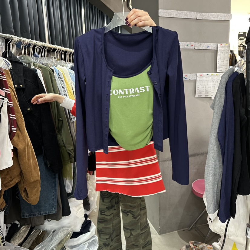 MOMAZU東大門㊣直郵女士新品真品時尚人氣長袖T恤假兩件褶皺MOMAZU長袖T恤圖色3