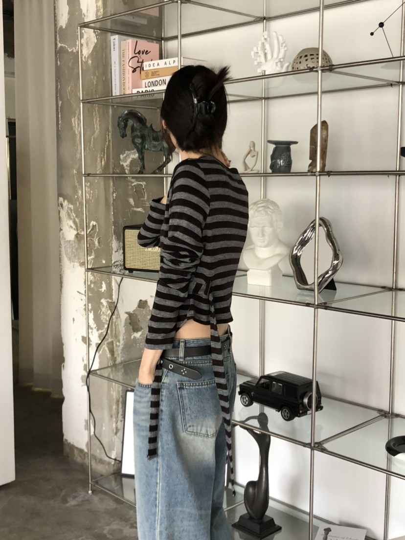 FOSET東大門㊣實拍女士新款熱賣職業真品25秋冬長袖T恤腰帶開衫FOSET長袖T恤