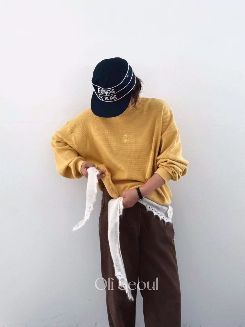 OLI SEOUL韓國直郵㊣女士新款職業真品熱賣衛衣華夫格刺繡OLI SEOUL衛衣