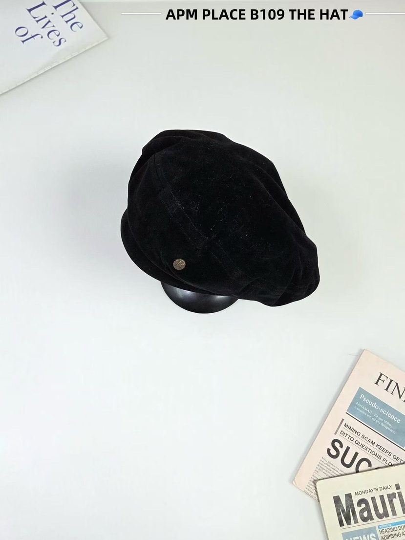 THE HAT-P東大門㊣代購女士新品推薦25秋冬帽子天鵝絨貝雷THE HAT帽子圖色1