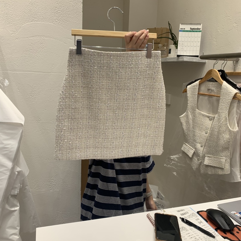 CONFETTI東大門㊣代購女士新品真品25秋冬人氣休閑短裙粗花呢CONFETTI短裙圖色2