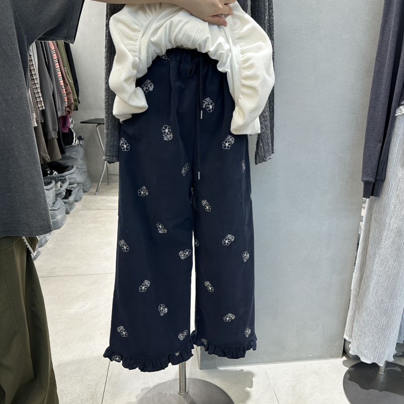 ANDE東大門㊣代購女士新款25秋冬時尚人氣熱賣休閑休閑褲刺繡Ande休閑褲圖色1深藍色