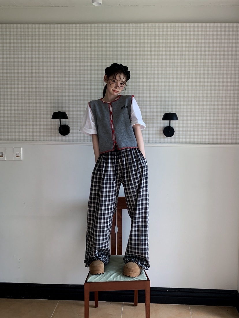 JKICHI韓國直郵㊣女裝新款真品推薦25秋冬時尚熱賣休閑褲格紋JKICHI休閑褲