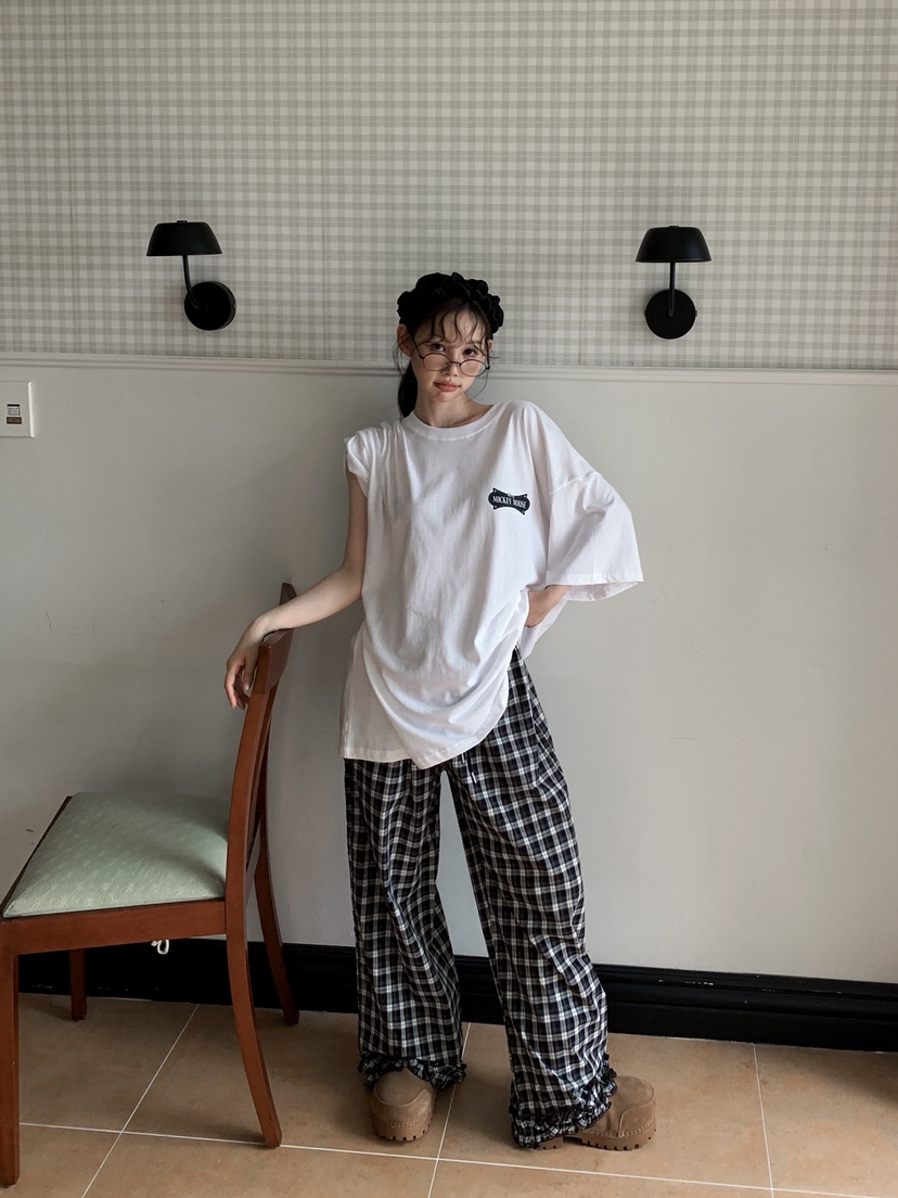 JKICHI韓國直郵㊣女裝新款真品推薦25秋冬時尚熱賣休閑褲格紋JKICHI休閑褲圖色2黑色