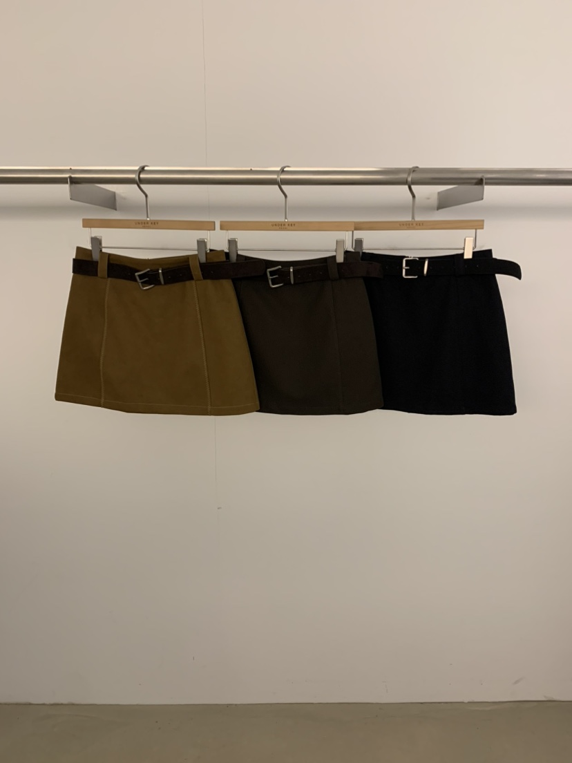 UNDER KEY東大門㊣直郵女士新品真品25秋冬休閑短裙含腰帶UNDER KEY短裙