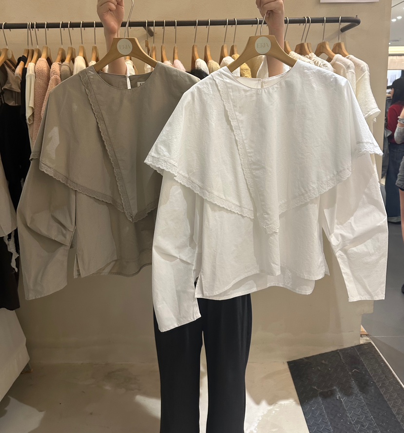 ERIA韓國代購㊣女士新品推薦真品25秋冬人氣職業襯衫蕾絲衫ERIA/HUE襯衫/蕾絲衫
