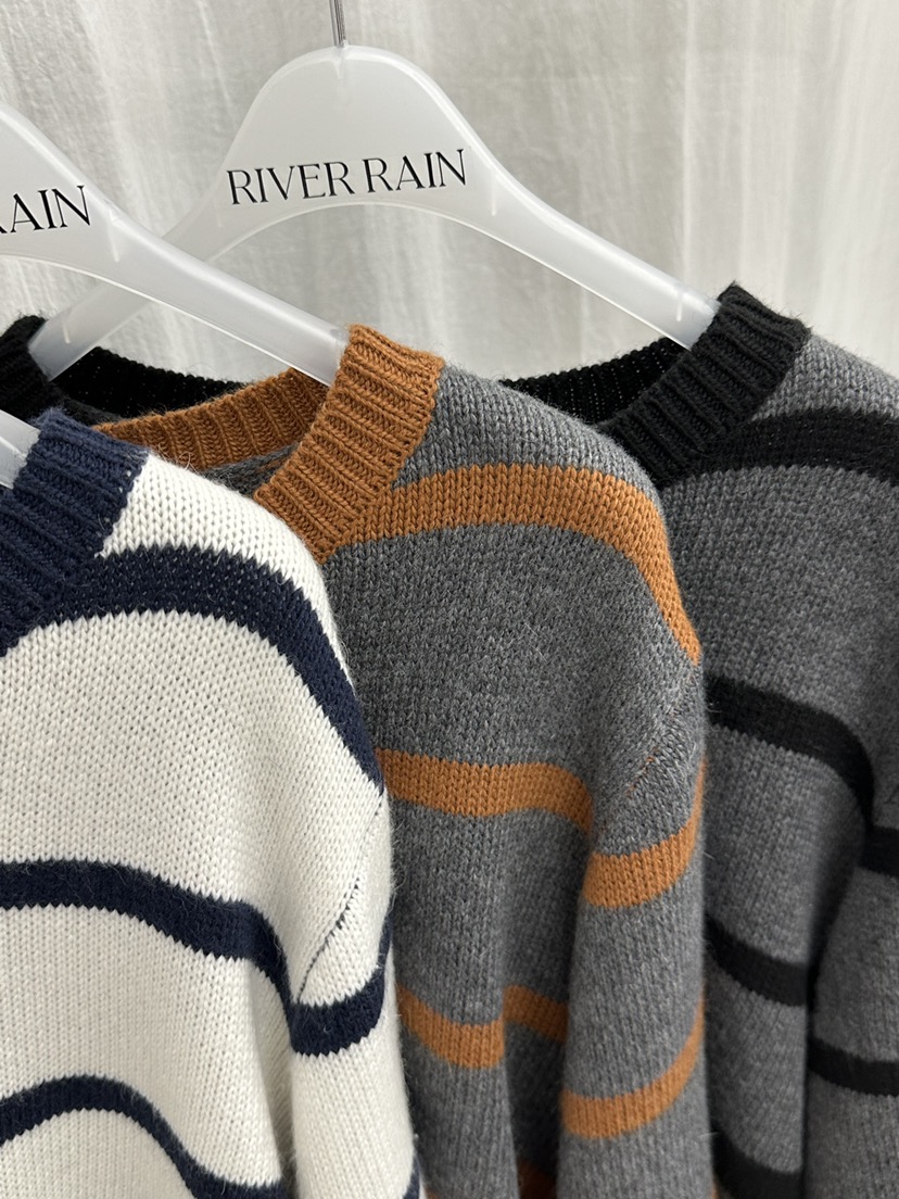 RIVER RAIN韓國代購㊣女士新品推薦時尚真品休閑針織衫條紋RIVER RAIN針織衫