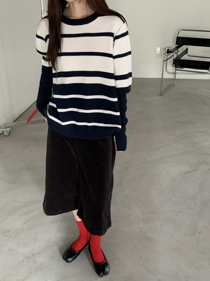 RIVER RAIN韓國代購㊣女士新品推薦時尚真品休閑針織衫條紋RIVER RAIN針織衫