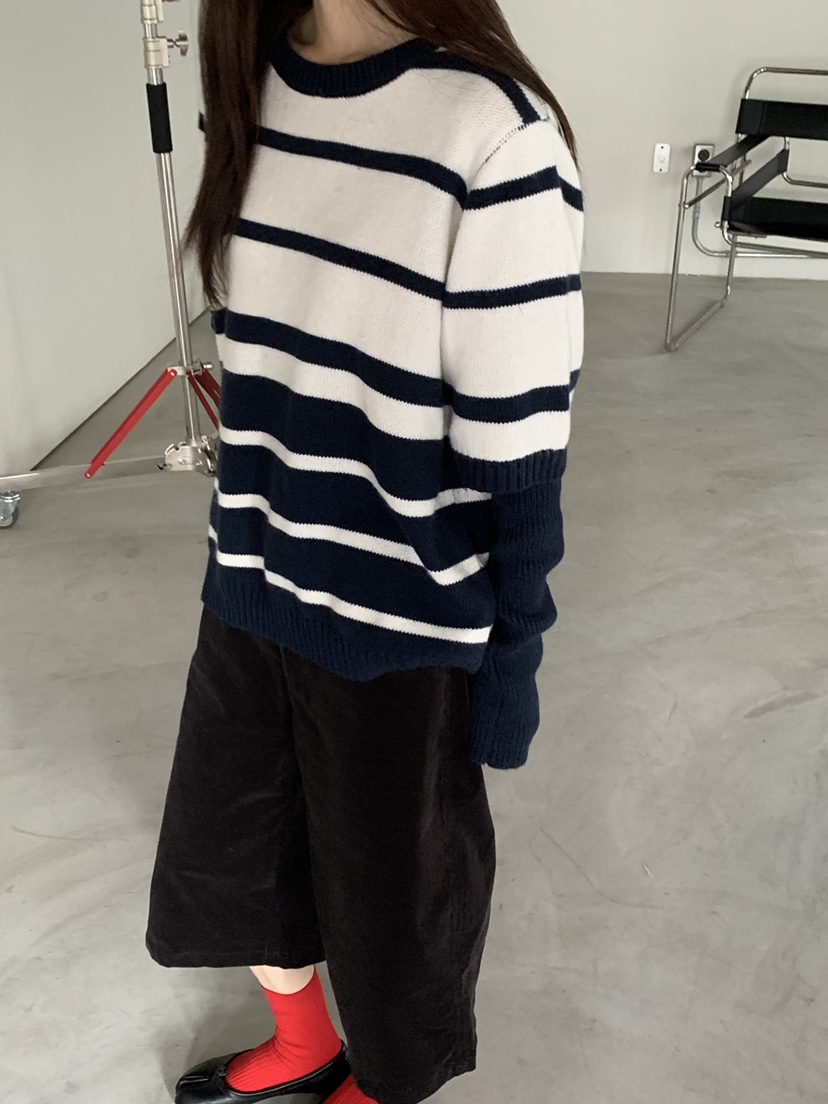 RIVER RAIN韓國代購㊣女士新品推薦時尚真品休閑針織衫條紋RIVER RAIN針織衫